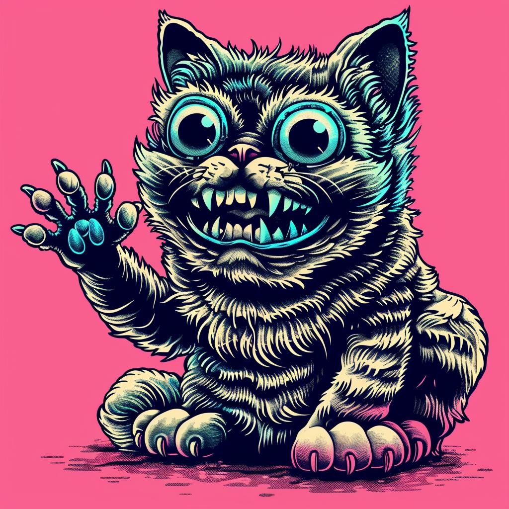 cat  grinning  exaggerated  facial  features  playful  big  mouth  whimsical  illustration 927902