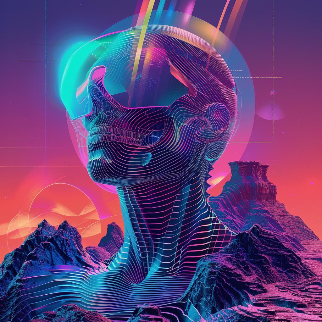 ألبوم تايكو، جمجمة روبوتية مخدرة، صورة ظلية، رسم توضيحي رقمي مفصل، رقم 916144