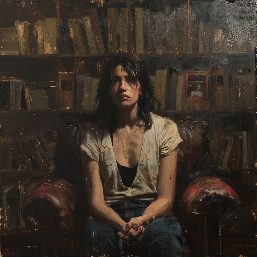 woman  chair  bookshelves  interior  contemplative  reading  thoughtful  domestic  cozy  intellectual 960867