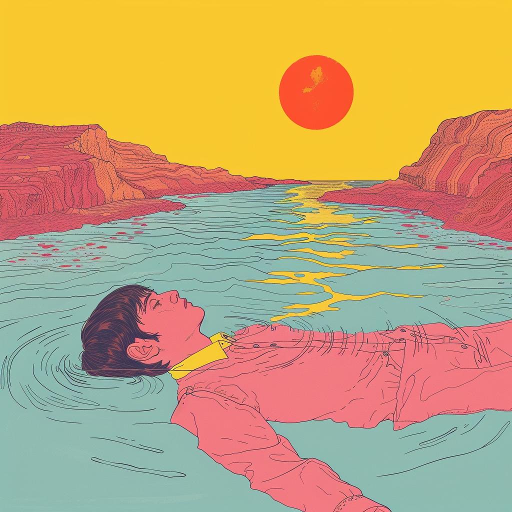 surreal  album  cover  man  floating  water  sun  painting  creative  Joan 1017431