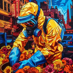 man  gasmask  flowers  urban  colorful  surreal  modern  bizarre  whimsical  protective 1037481