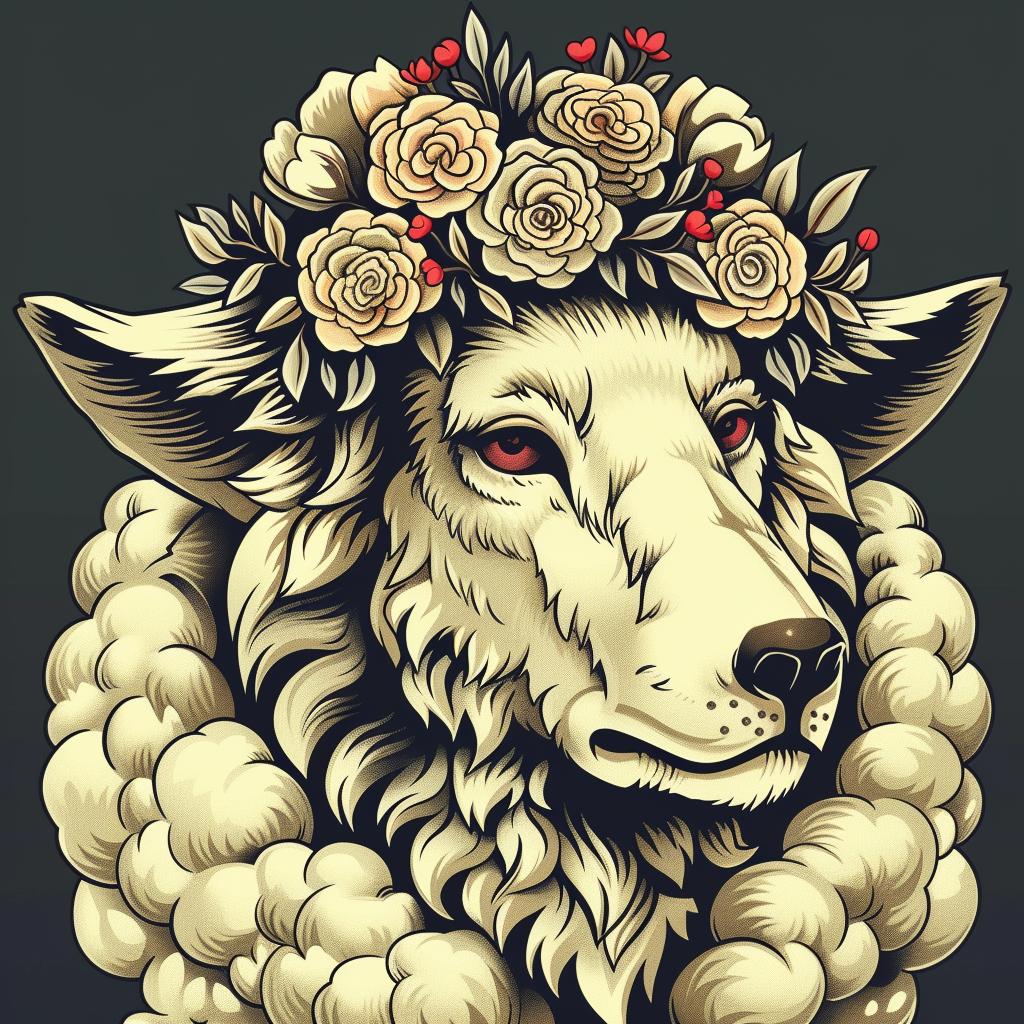 mythical  creature  hybrid  wolf  sheep  flowers  fantastical  unique  animal  head 941192