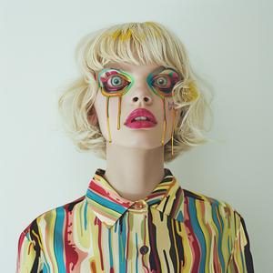 Pop  Art  blonde  model  colorful  makeup  eye  dripping  white  background 1074330