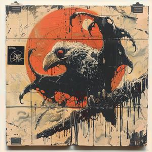 bird  branch  red  sun  encaustic  art  nature  vibrant  colorful  illustration 1065920
