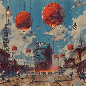 chromolithography  balloons  city  flying  urban  vibrant  festive  lighthearted  imagination  dreamlike 1040414