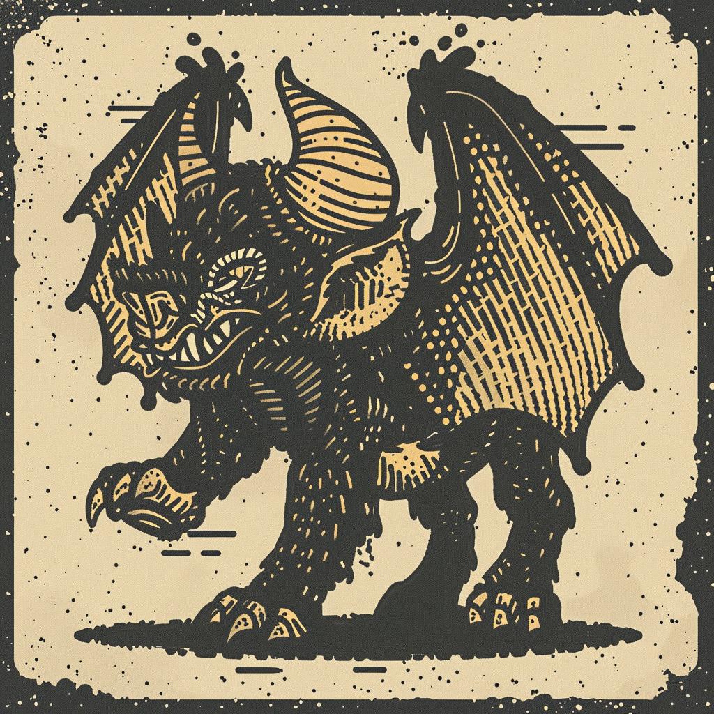 vintage  gothic  bat  mythical  creature  unique  hybrid  halftone  strong  illustration 934671