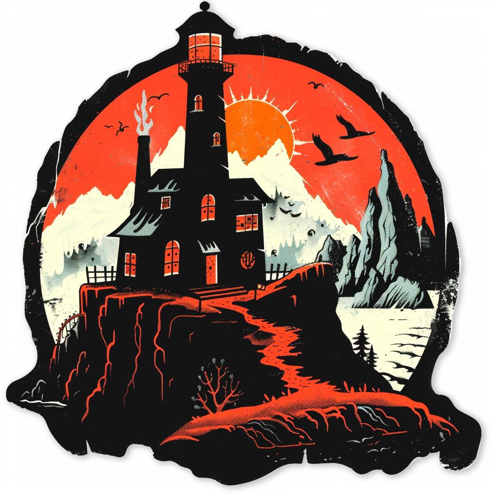 lighthouse  hill  red  sky  vintage  logo  surreal  tattoo  illustration  flash 927695