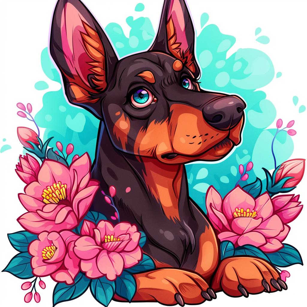 illustration  doberman  tattoo  flowers  vector  art  animal  black  white  stylized 927501
