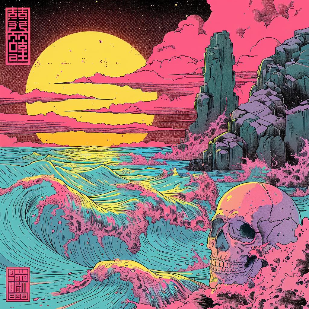 SYNTHWAVE  Ukiyo-e  album  cover  surreal  flowerpunk  shattered  glass  Risograph  Killers 916481