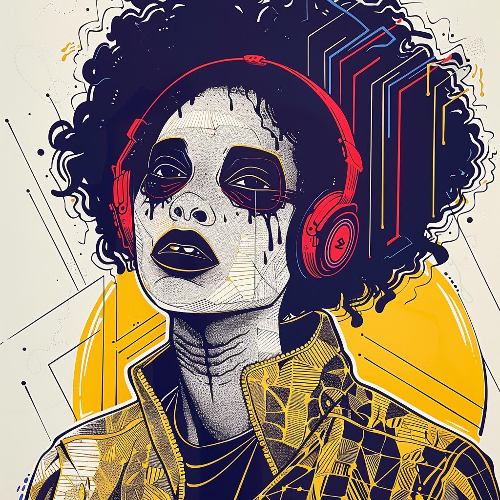 Pop  Art  DJ  african-american  headphones  afro  makeup  dripping  digital  Troy 939082