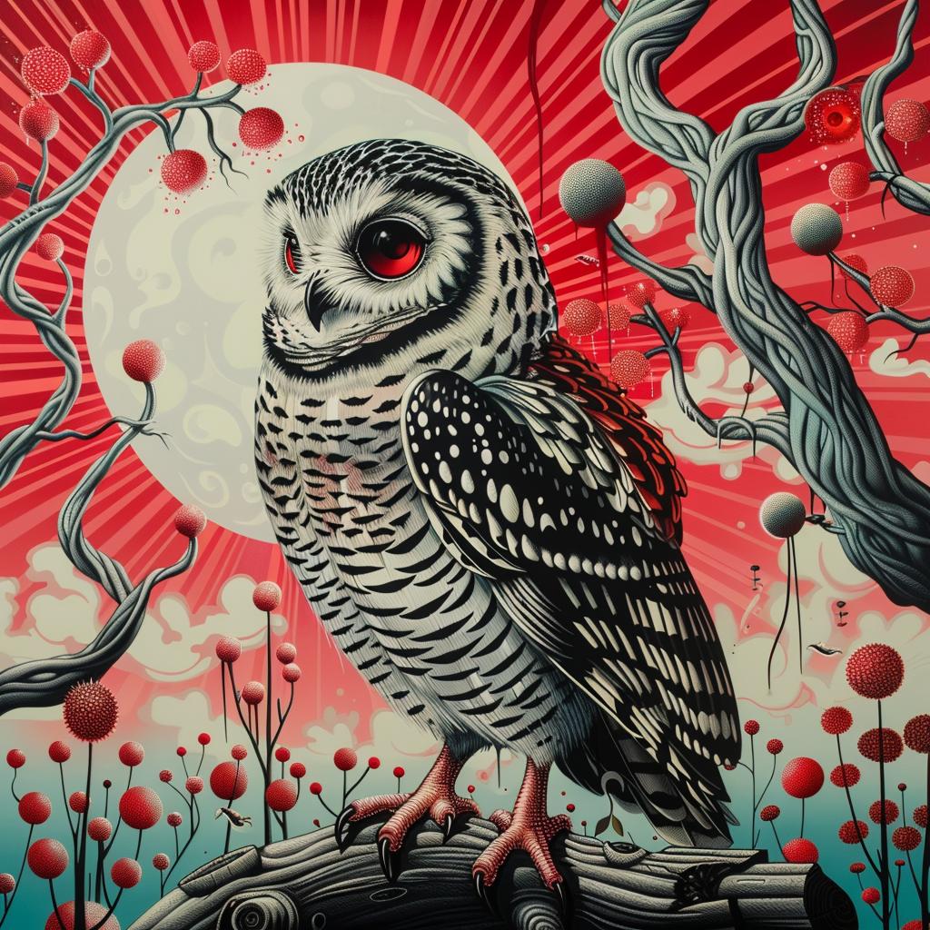 owl  red  black  cream  painting  branch  minimal  artnouveau  bold  album 941415