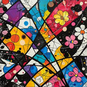 album  cover  Ukiyo-e  surreal  abstract  colorful  flowers  dots  chaos  symbolism 1077943