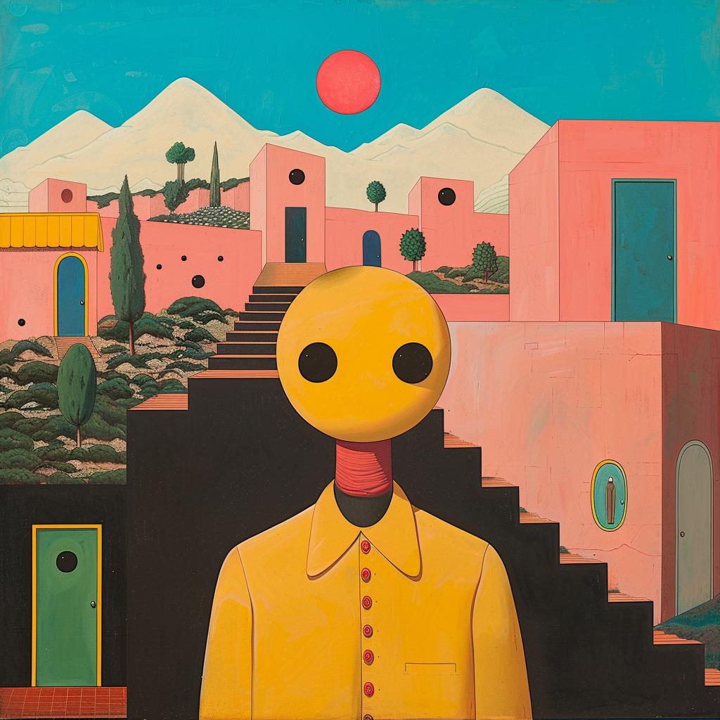 surreal  man  yellowShirt  blackHat  portrait  colorful  whimsical  creative  oddity  fantasy 1018051