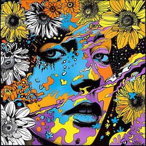 woman  sunflowers  psychedelic  colorful  portrait  creative  vibrant  surreal  abstract  bright 1077994