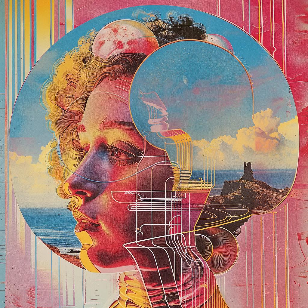 surreal  album  cover  hyper-realistic  screenprinting  woman  colorful  shapes  creative  art 960542