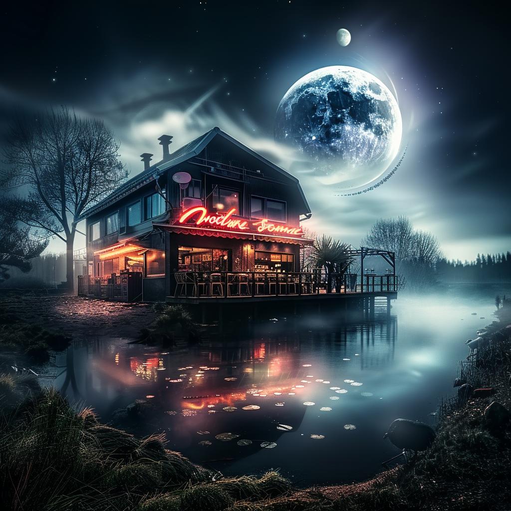 surreal  album  cover  house  moon  night  hyper-realistic  Risograph  symbolist  art 1026417