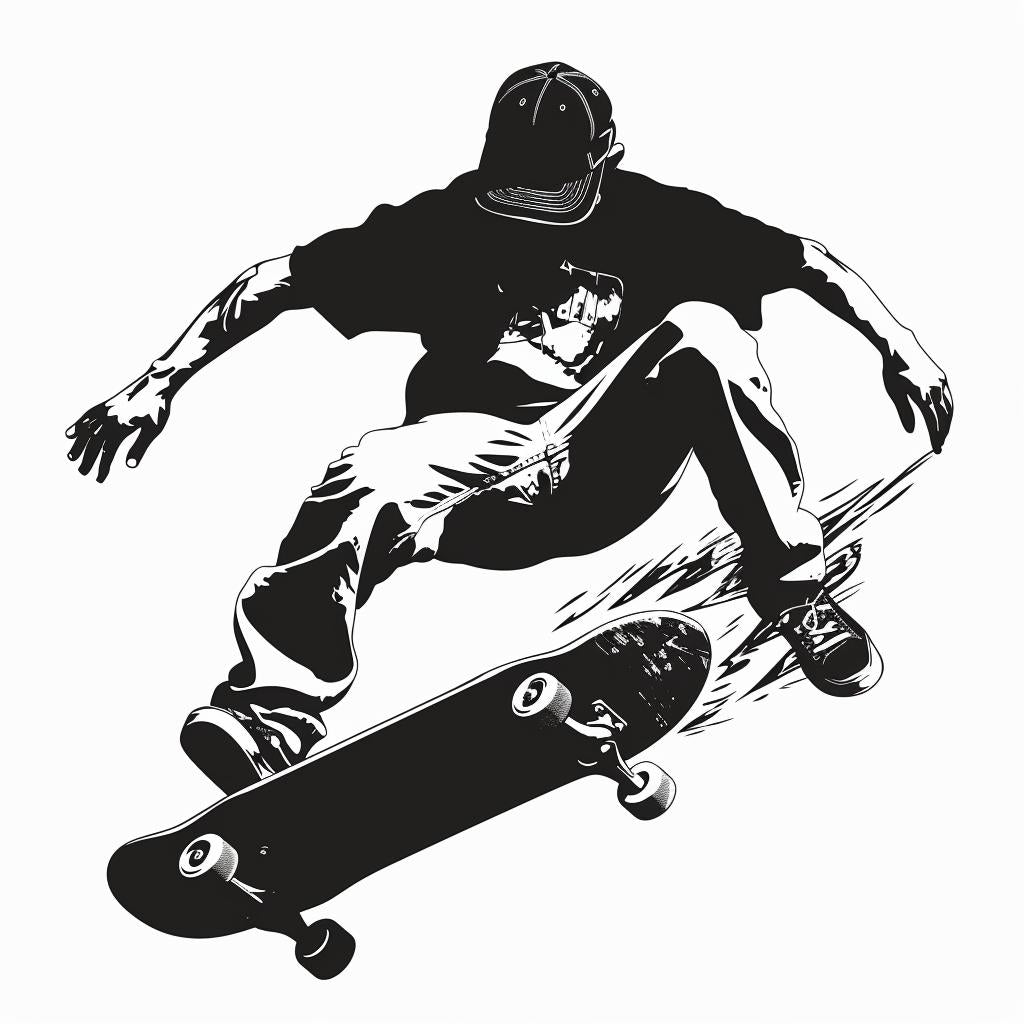 black  white  skateboarder  silhouette  minimal  vector  svg  linocut  air  drawing 952132