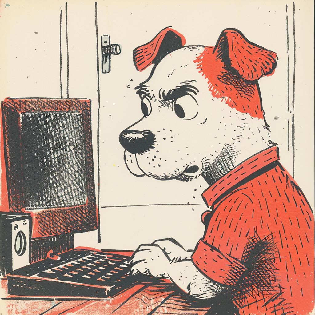 dog  cartoon  computer  angry  humorous  character  illustration  Moebius  playful  whimsical 923006
