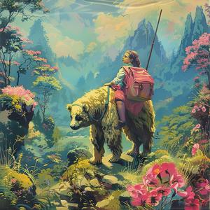 man  bear  mountains  painting  adventure  nature  wildlife  epic  landscape  vibrant 1058349