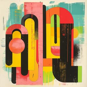 surreal  abstract  colorful  blockprint  black  yellow  shape  painting  vivid  dynamic 1062629