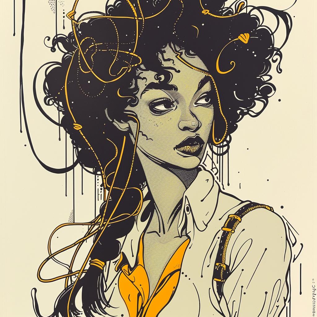 PopArt  model  afro  hair  Norman  Rockwell  white  background  drawing  headphones 938306