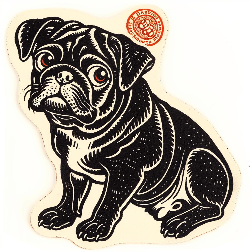 pug  sticker  dog  red  stamp  cute  cartoon  illustration  white  background 942976