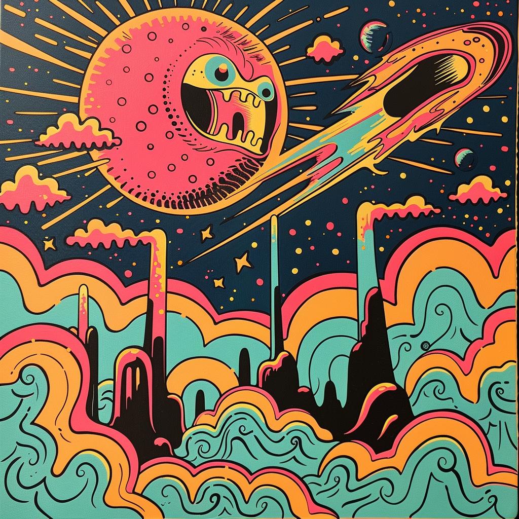 psychedelic  poster  rocket  sun  vibrant  colorful  Peter  Max  space  art 929869