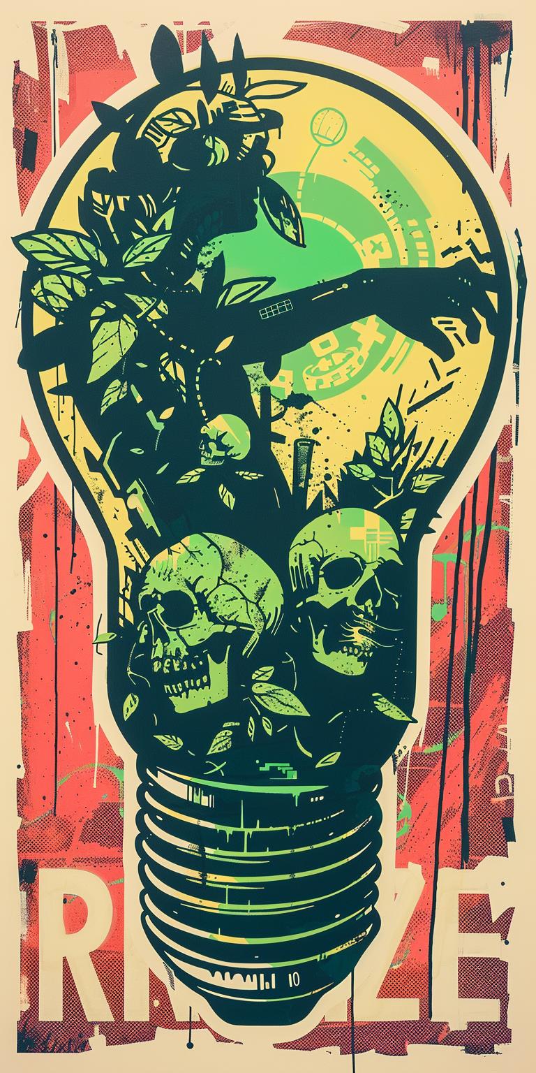 lightbulb  liquid  skull  plants  dark  surreal  conceptual  nature  illustration  poster 940663