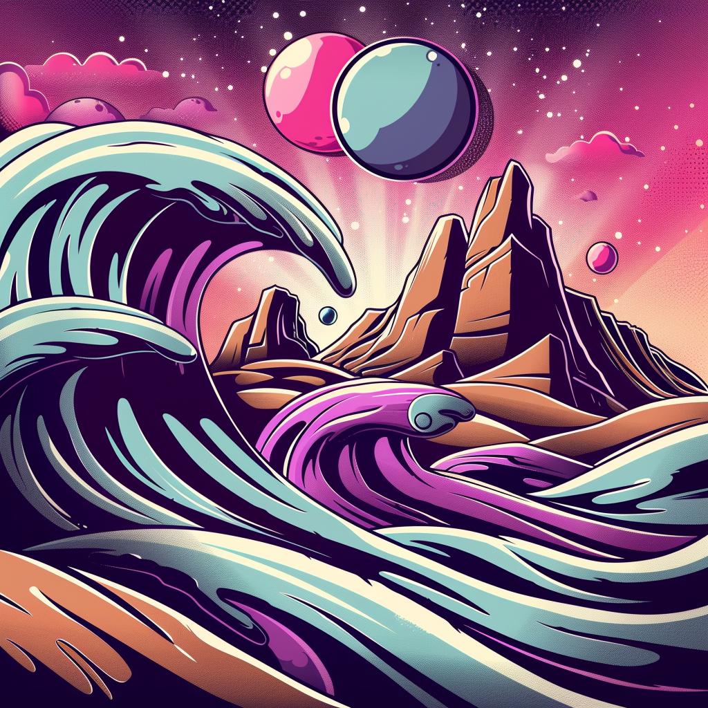 illustration  wave  planets  mountains  art  1970s  Symbolist  Risograph  surreal  colorful 941609