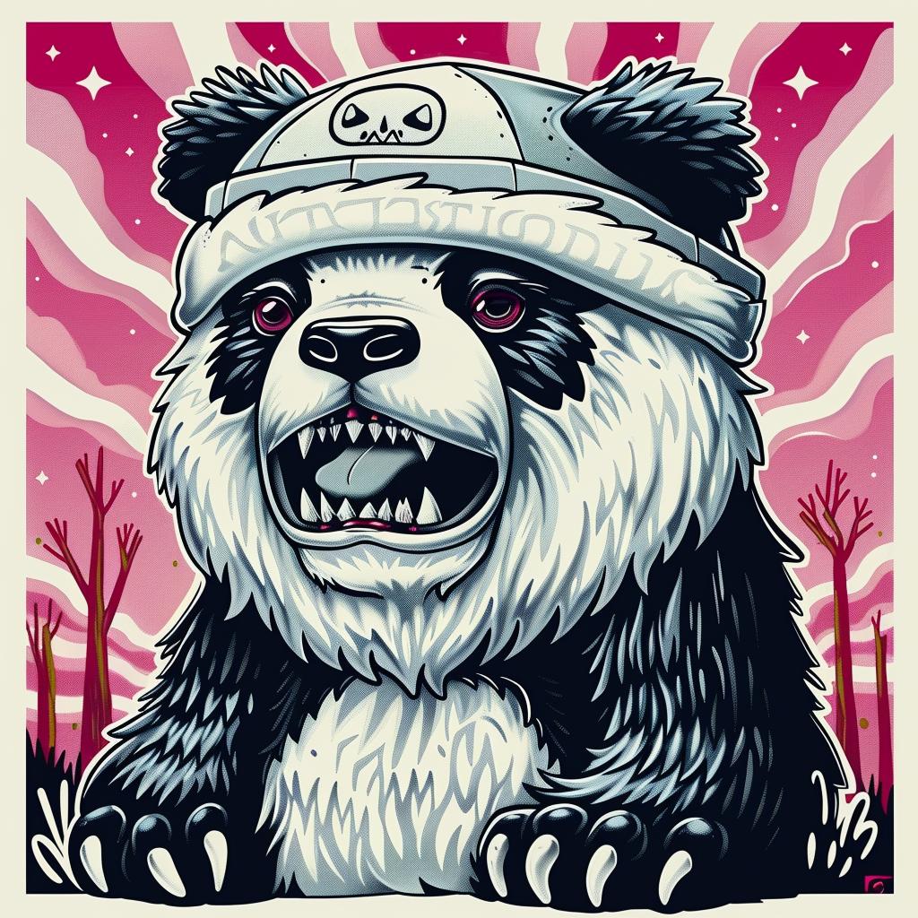 panda  yeti  hat  skull  creature  playful  whimsical  illustration  stylized  colorful 1033003