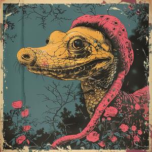 lizard  hat  poster  colorful  chromolithography  art  whimsical  animal  playful  illustration 1050880