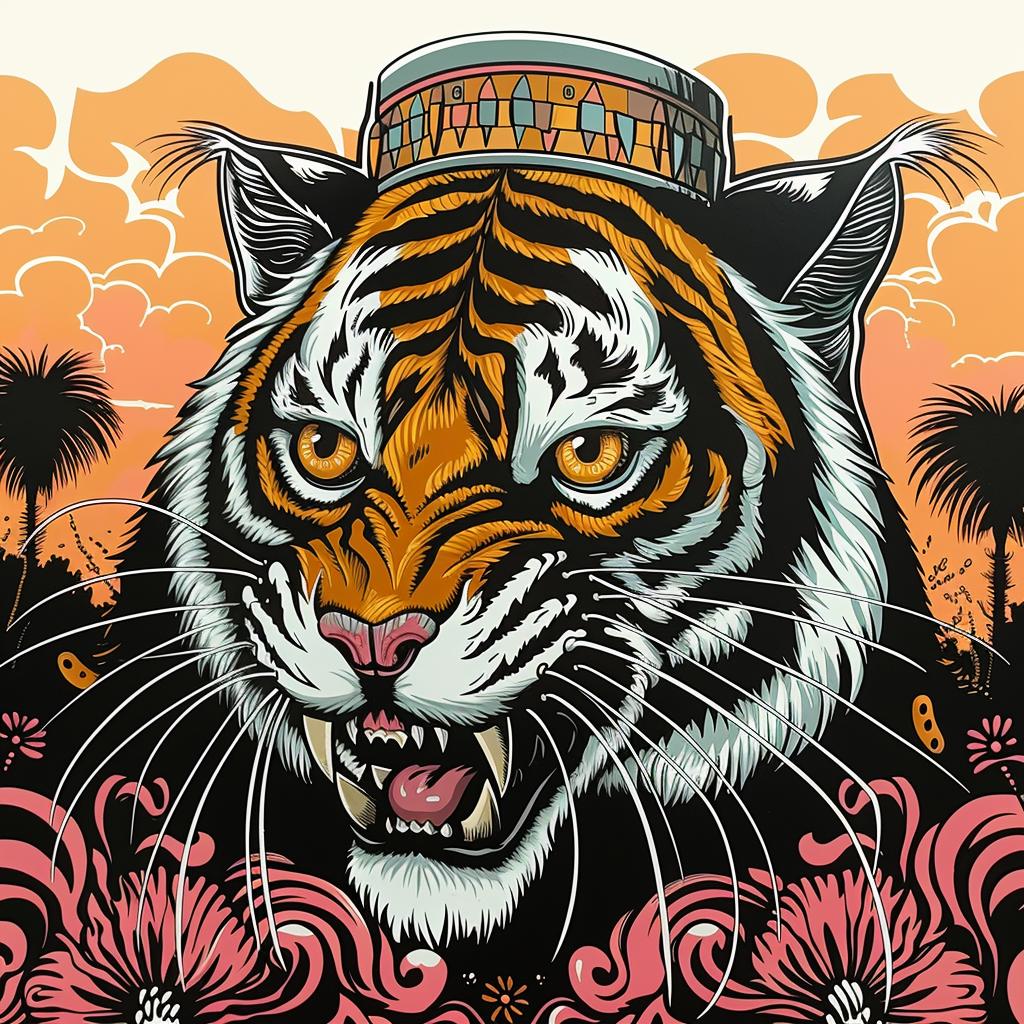 tiger  hat  stylized  cartoon  animal  colorful  humorous  whimsical  unique  playful 1032910