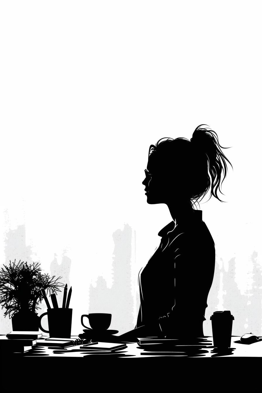 silhouette  woman  business  office  desk  white  background  vector  SVG  minimalist 954547