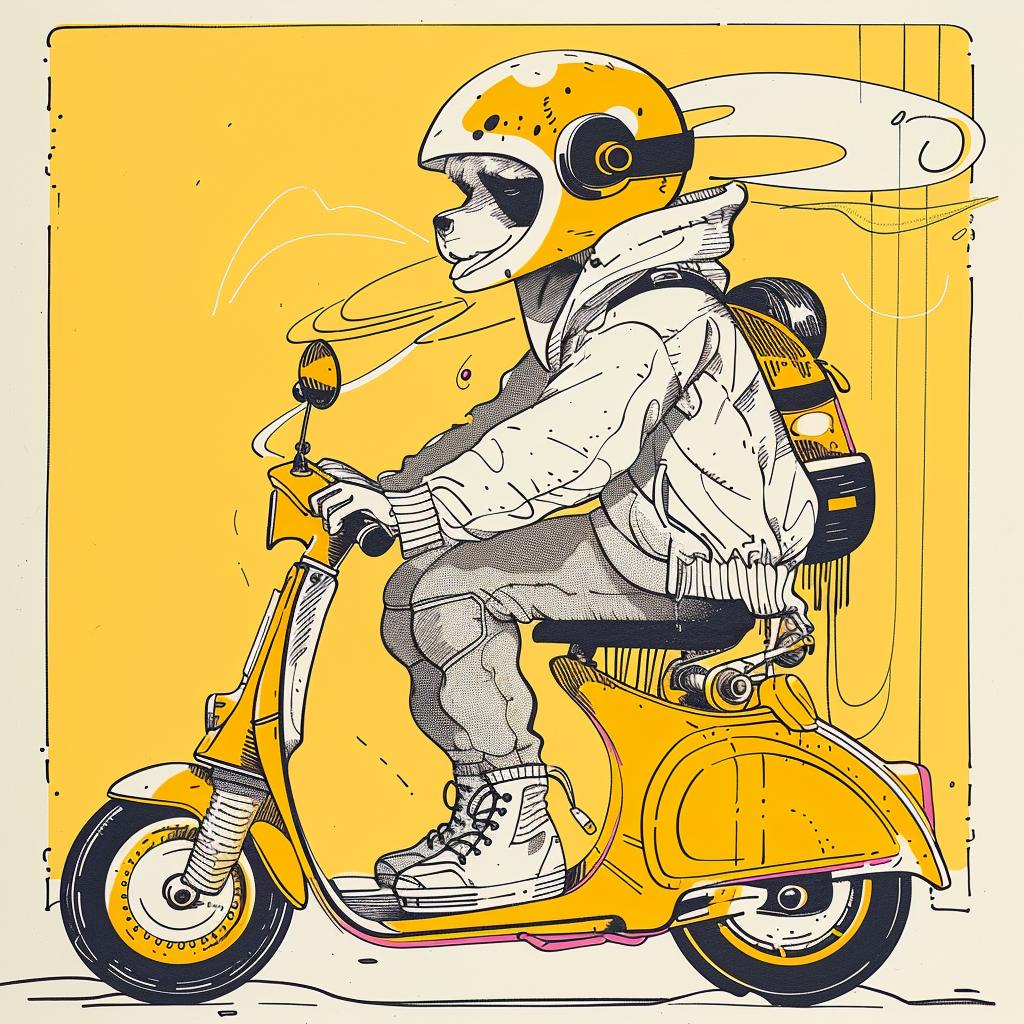panda  scooter  drawing  cartoon  fun  quirky  animal  transport  playful  vector 938738