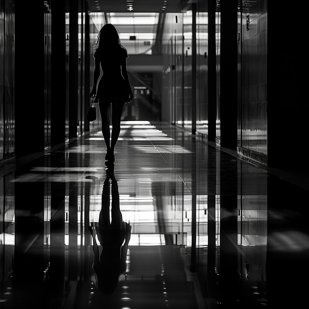 silhouette  woman  hallway  black  white  reflection  contrast  mastery  luminous  Alvarado 954051