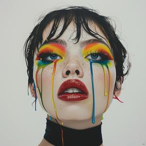 PopArt  brunette  model  fourEyes  colorful  makeup  rainbow  paintedFace  dripping  eyeMakeup 1074146
