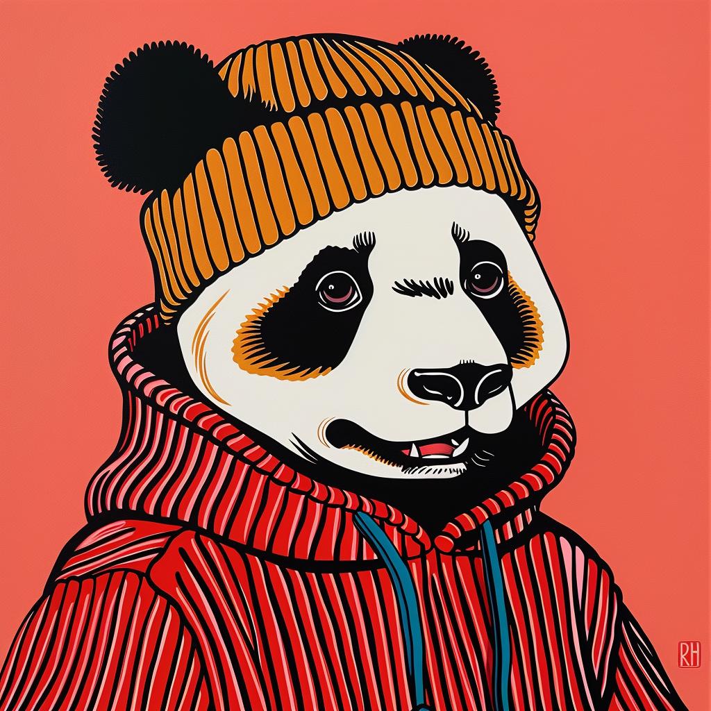 panda  knit  cap  sweater  painting  playful  animal  colorful  whimsical  art 1023759