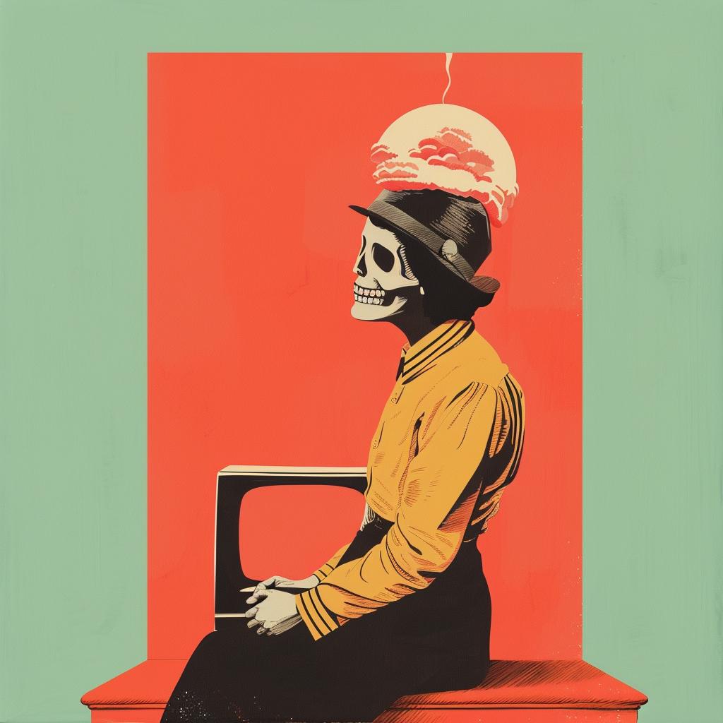 skeleton  chair  poster  surreal  design  Joan  Cornella  graphic  art  playful 1018068