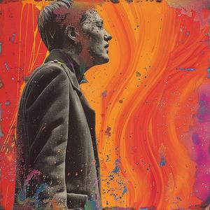 man  suit  orange  background  painting  chromolithography  glitter  formal  vivid  stylized 1039271