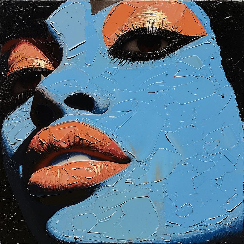 woman  blue  makeup  cream  black  impasto  palette knife  1980s  album cover  beautiful 963494