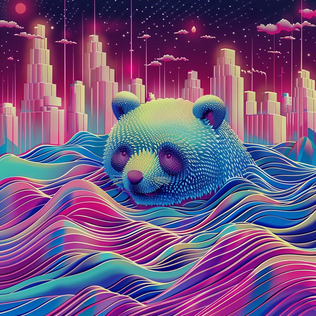 panda  bear  floating  ocean  city  background  colorful  surreal  water  abstract 967557