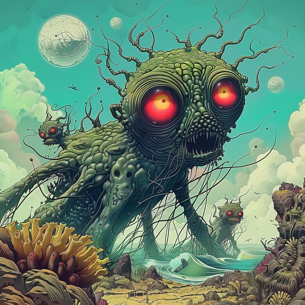 painting  monster  beach  red  eyes  surreal  dark  illustration  vivid  fantasy 947345