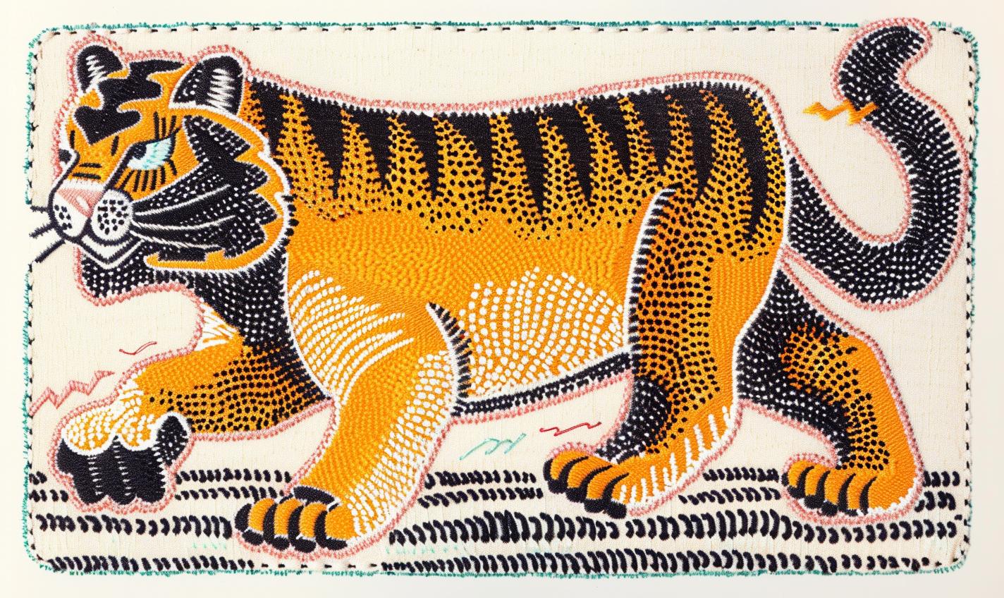tiger  walking  rug  patch  chenille  streetwear  minimal  stitch  background  artwork 961064