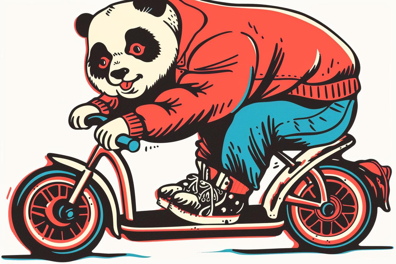 panda  scooter  bike  red  jacket  cartoon  fun  Troy  Brooks  art 938743