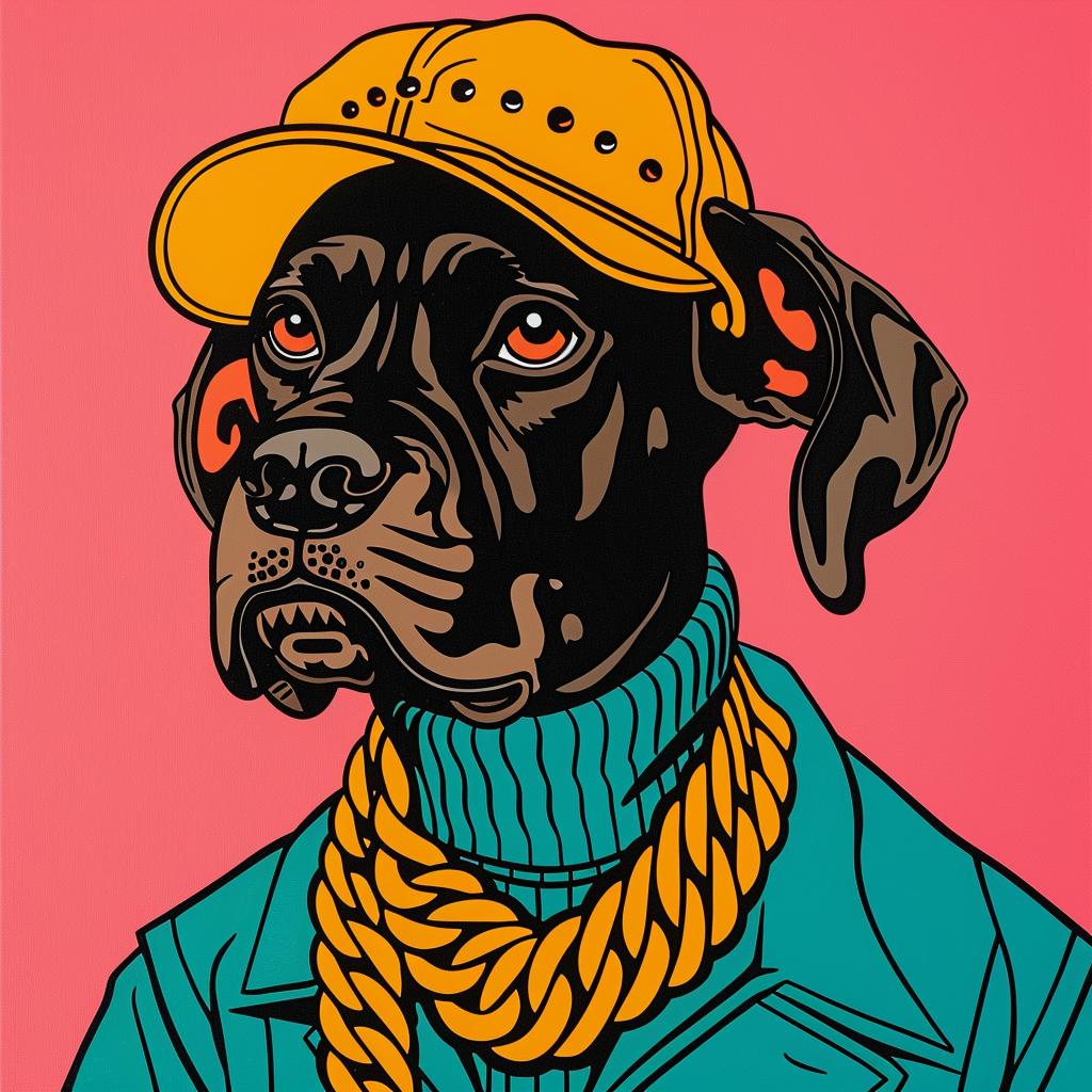 dog  rapper  gold  chains  cap  vibrant  stylized  urban  hip-hop  pet 1022553