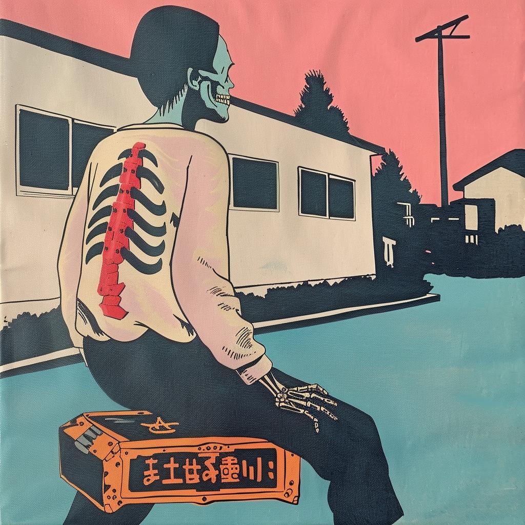 هيكل عظمي، حقيبة سفر، شارع، عمل فني سريالي، رسم توضيحي إبداعي، خيالي مظلم، 978140