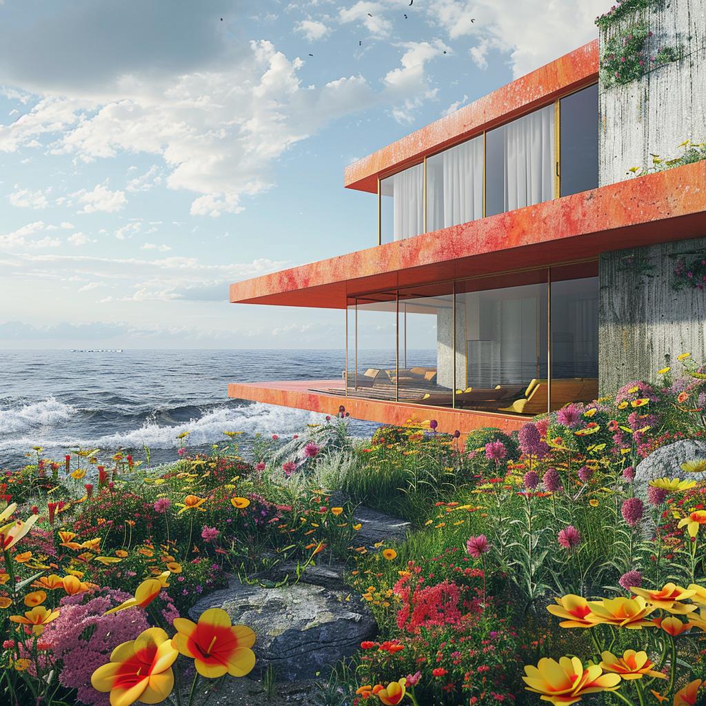 architecture  ocean  rendering  colorful  rocks  nature  LeCorbusier  modern  landscape  techno 1036418
