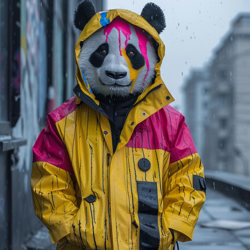 panda  mask  raincoat  cute  adorable  vibrant  eye-makeup  street  character  humor 958018