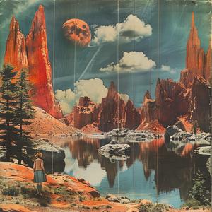 woman  lake  landscape  serene  natural  modern  vintage  collage  1970s  reflective 1041322