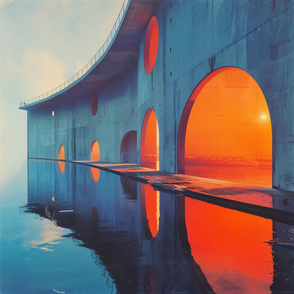 lighting  blue  orange  double  exposure  surreal  glow  bridge  water  reflection 1030648